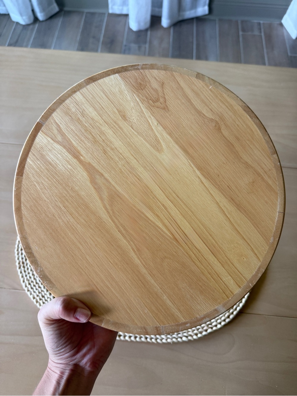 Mid-Century Wooden Round Serving Tray with Small Inner Ring - Picture 2 of 2